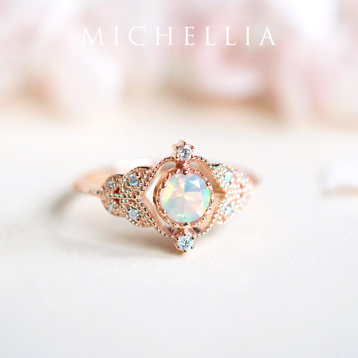 [Adeline] Vintage Rose Ring in Opal