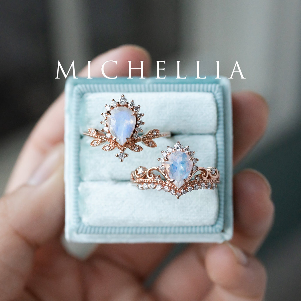 [Isadora] Vintage Woodland Queen Pear Engagement Ring in Moonstone