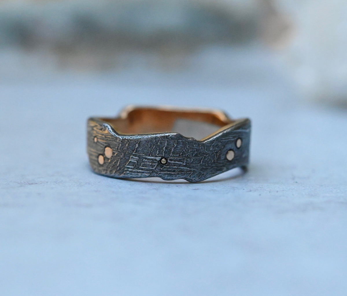 Meteorite 14k Gold Dot & Sapphire Ring - Made To Order