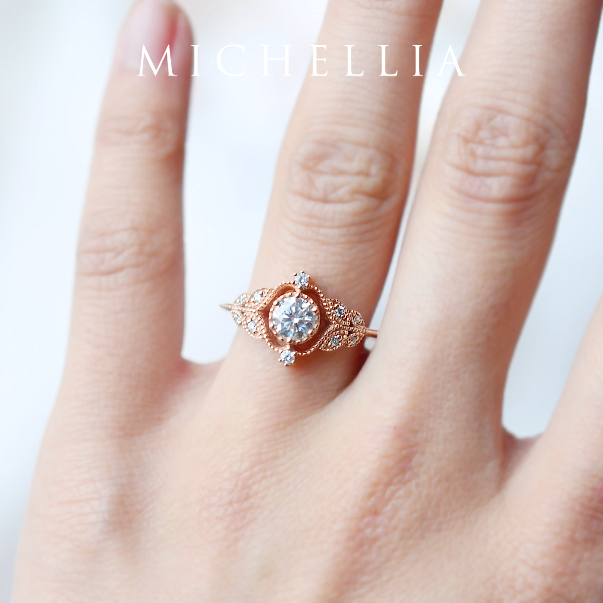 [Adeline] Vintage Rose Engagement Ring in Diamond / Moissanite