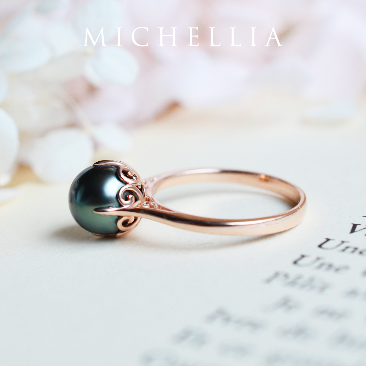 [Marguerite] Victorian Lace Solitaire Engagement Ring in Tahitian Pearl