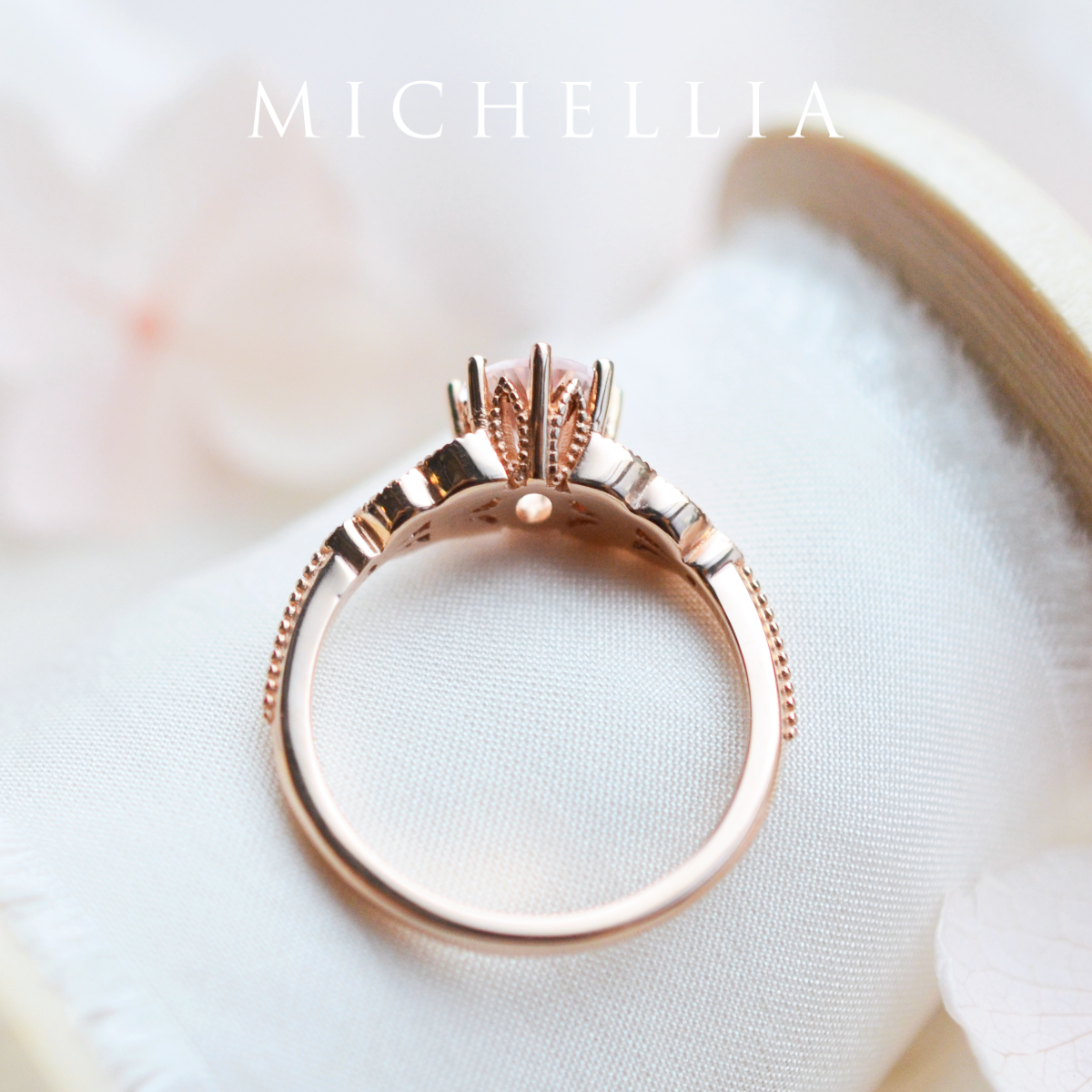 [Olivia] Classic Floral Oval Engagement Ring in Natural Australian Opal