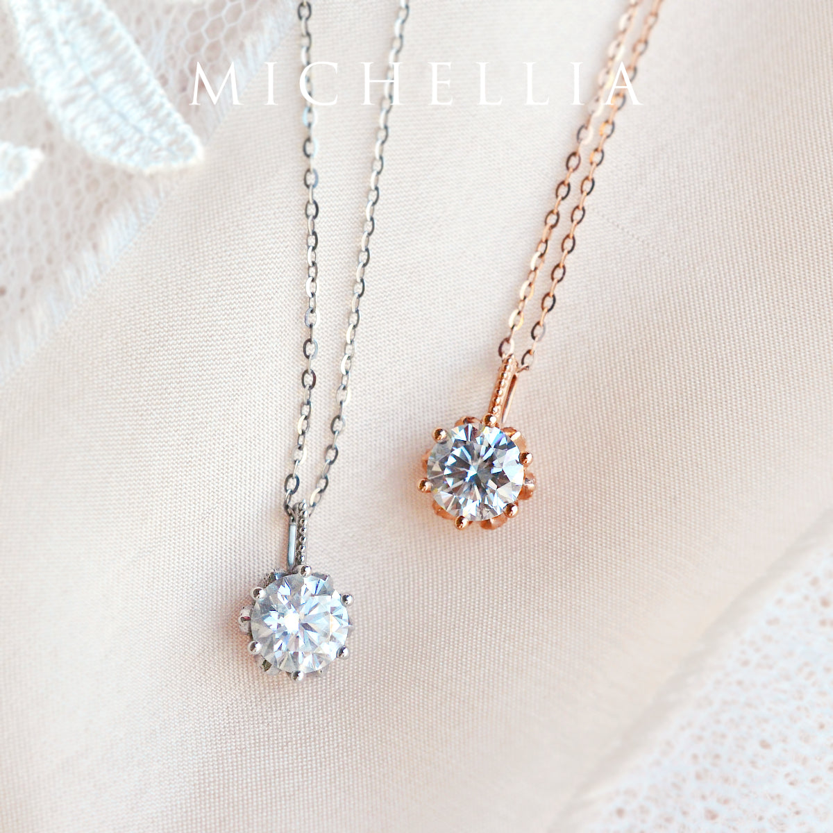 [Eden] Floral Solitaire Necklace in Diamond / Moissanite