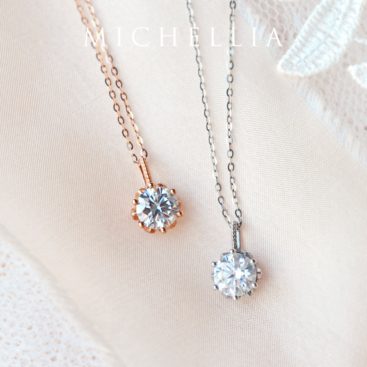 [Eden] Floral Solitaire Necklace in Diamond / Moissanite
