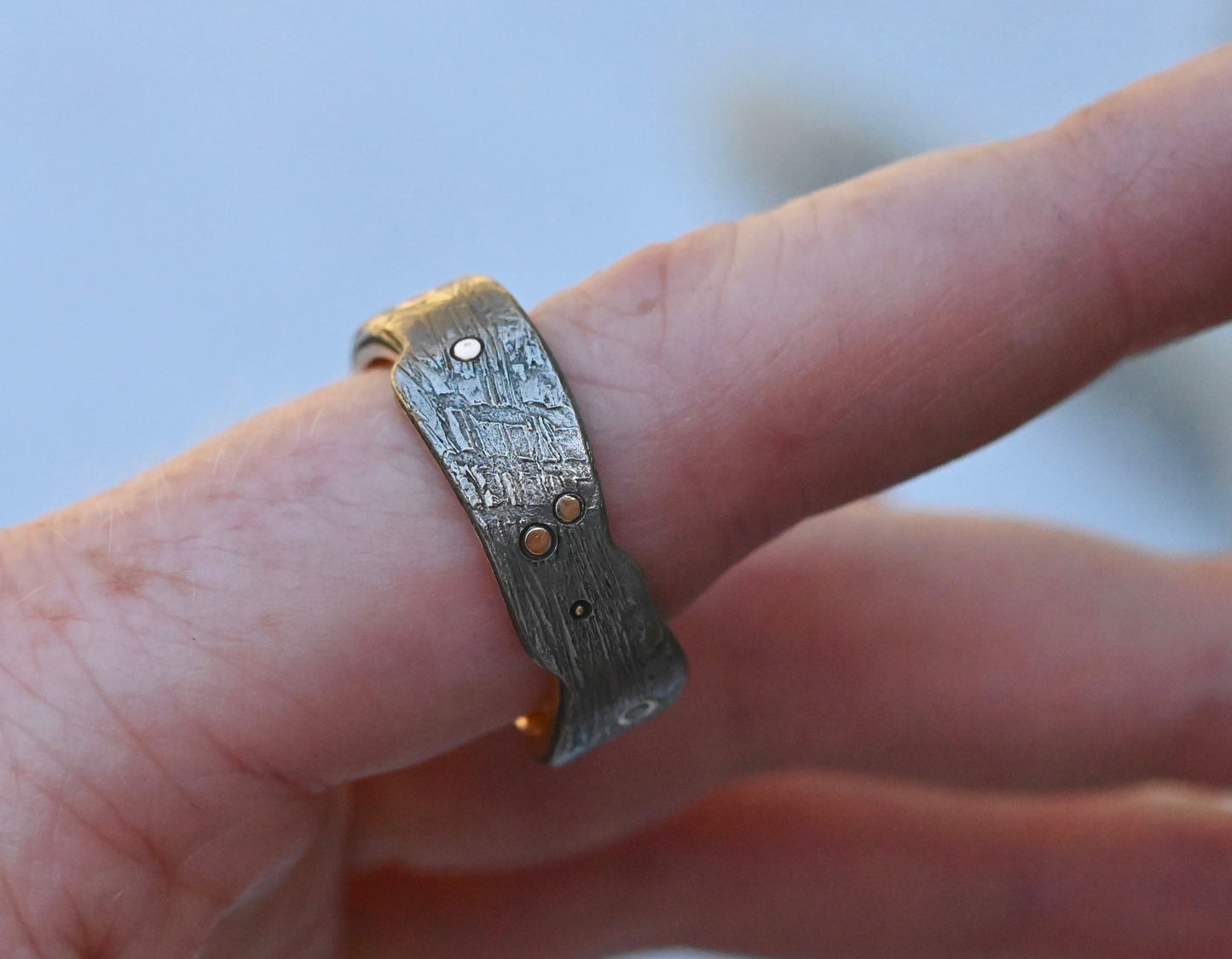 Meteorite 14k Gold Dot & Sapphire Ring - Made To Order