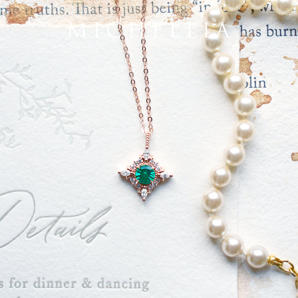 [Astrid] Art Deco Petite Necklace in Lab Emerald