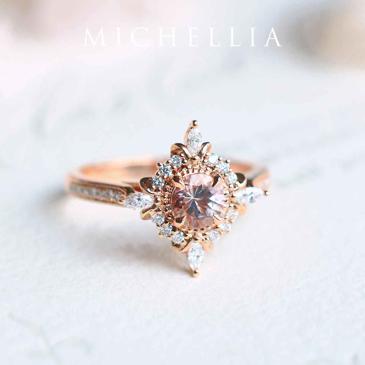 [Astrid] Art Deco Petite Engagement Ring in Morganite