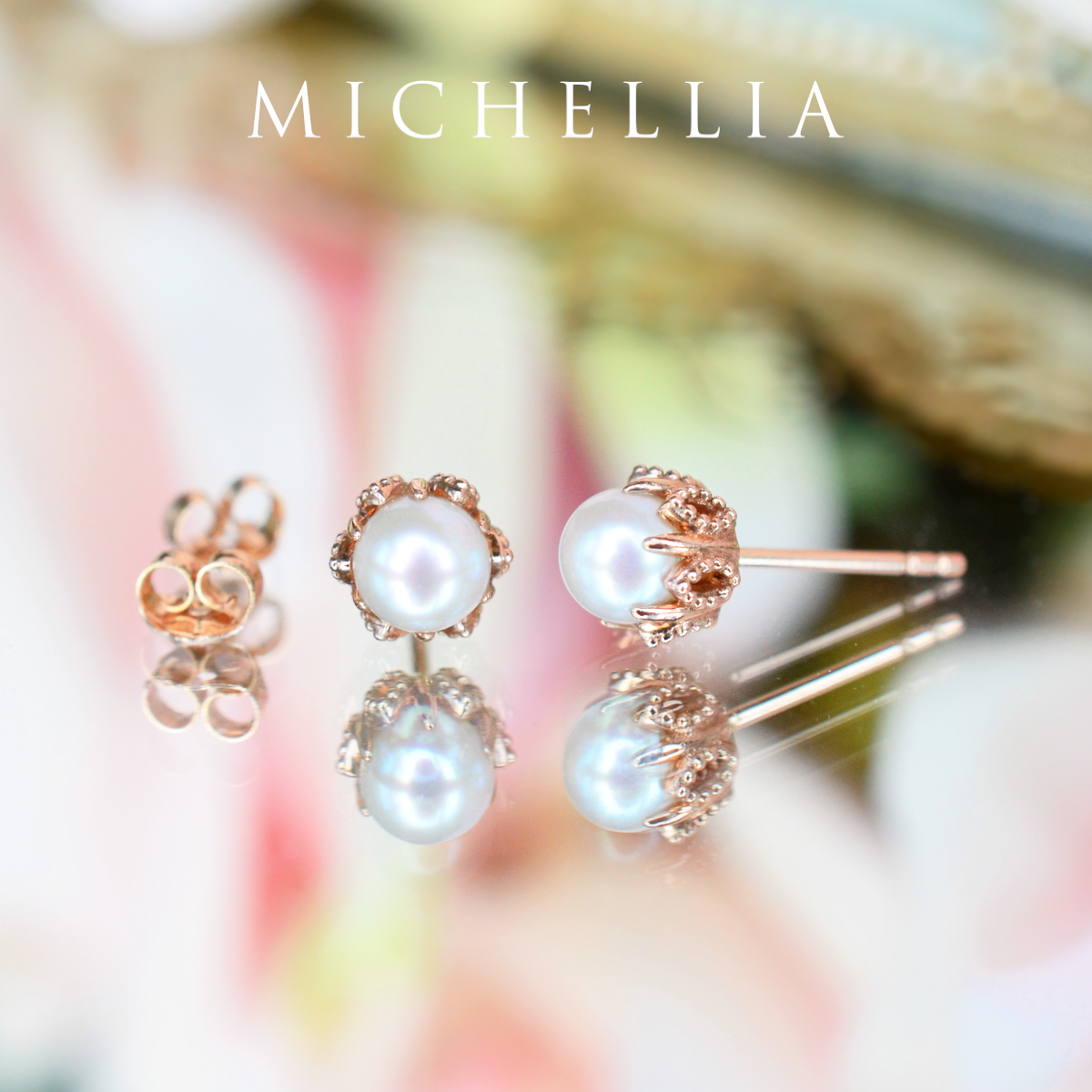 [Eden] Petite Floral Earrings in Akoya Pearl
