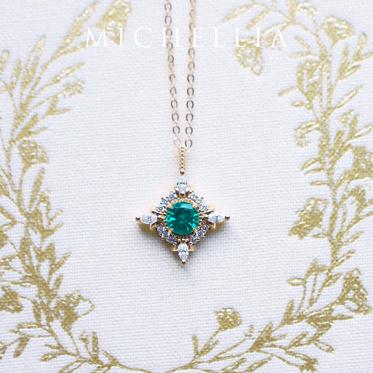 [Astrid] Art Deco Petite Necklace in Lab Emerald