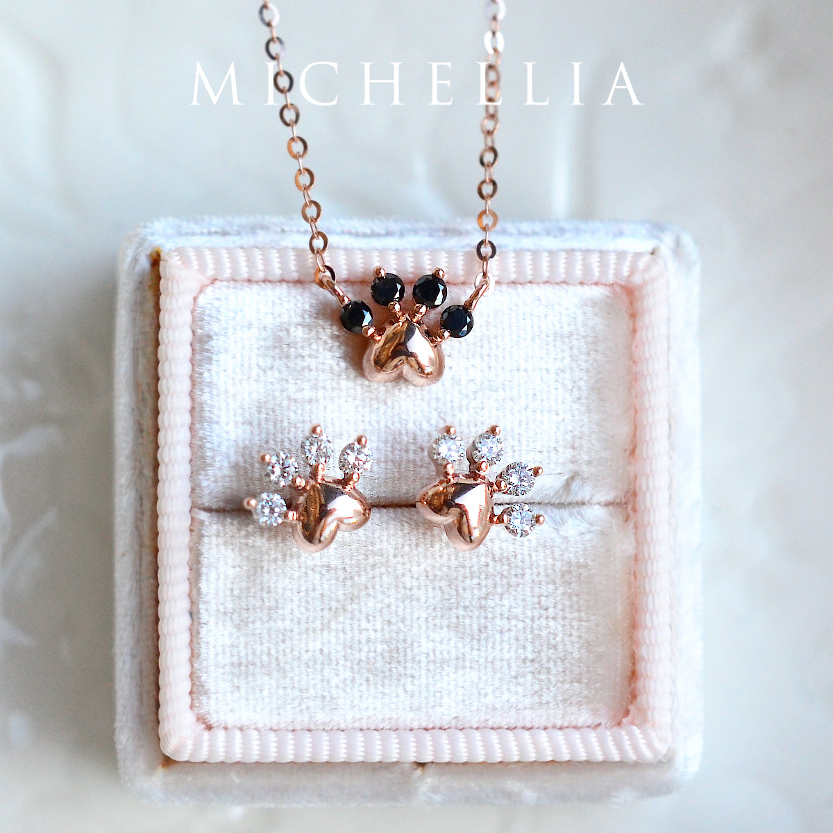 [Beans] Dog & Cat Paw Diamond Necklace