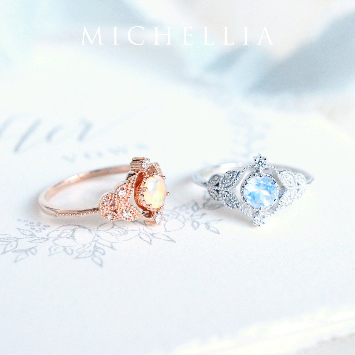 [Adeline] Vintage Rose Engagement Ring in Diamond / Moissanite