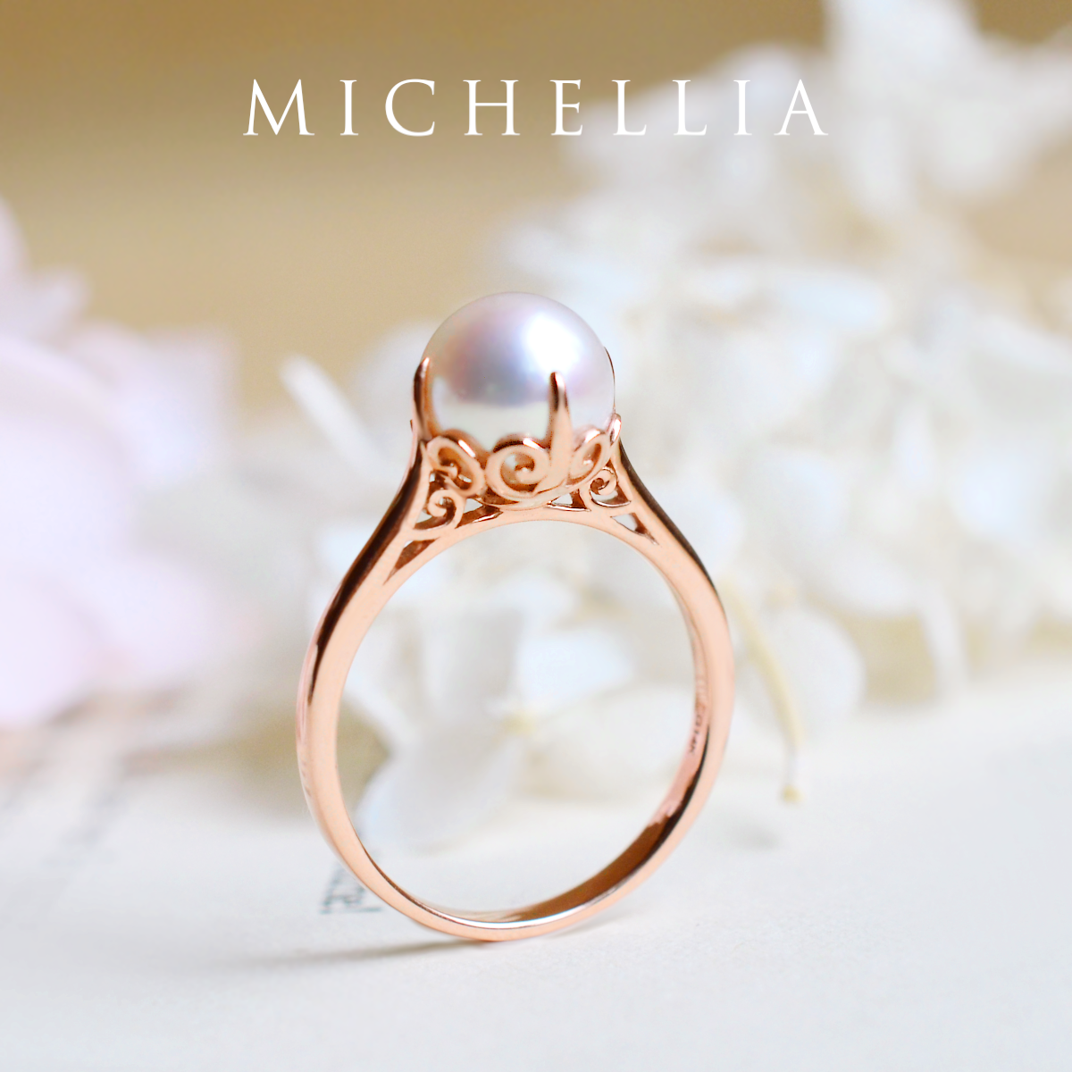 [Marguerite] Victorian Lace Solitaire Engagement Ring in Akoya Pearl