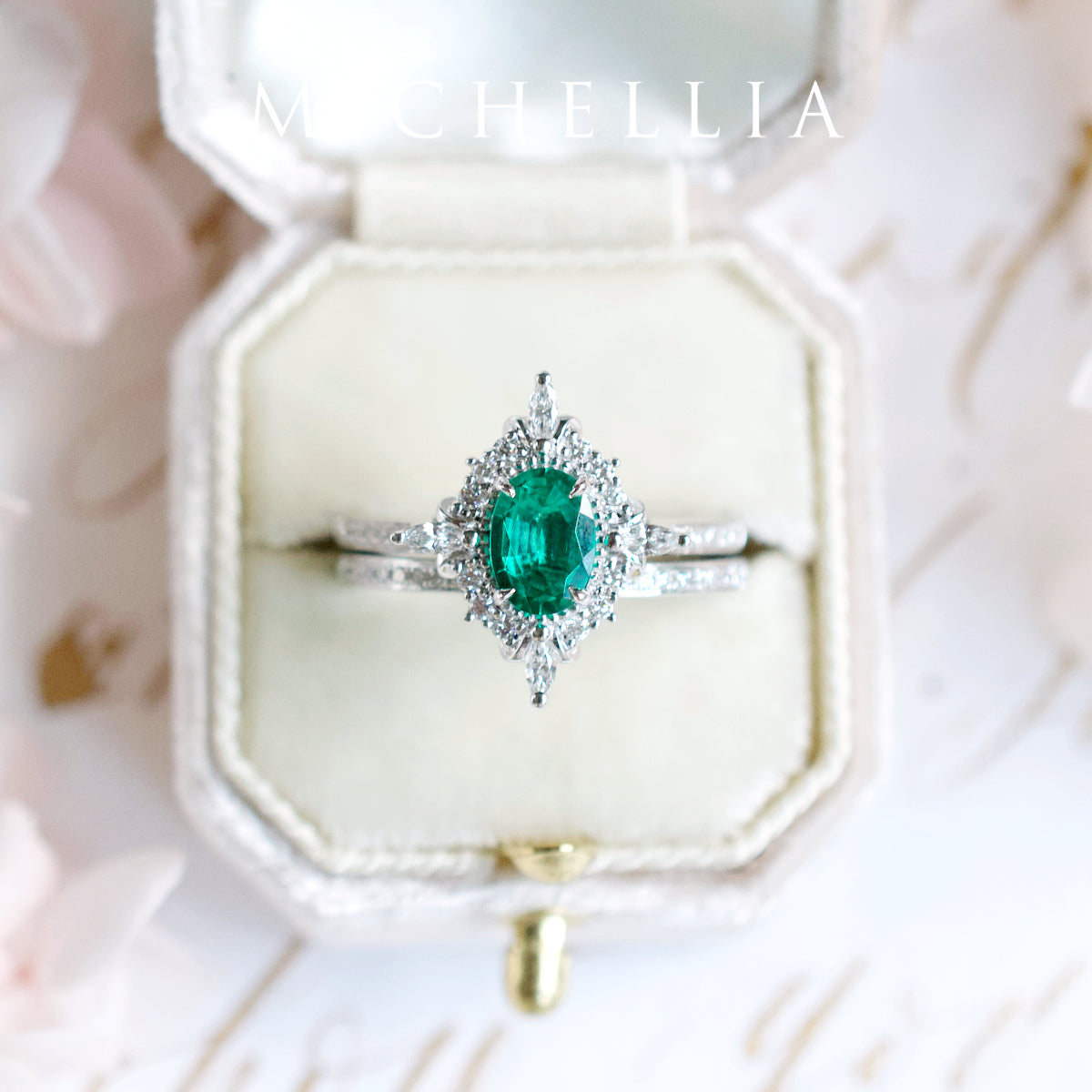 [Alessandra] Art Deco Oval Cut Ring in Lab Emerald