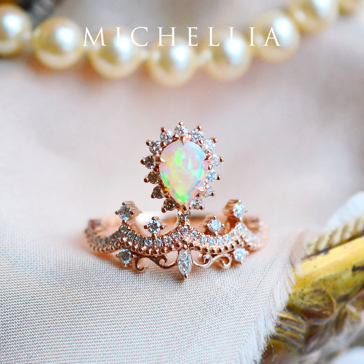 [Angelique] Venetian Crown Chandelier Ring in Australian Opal