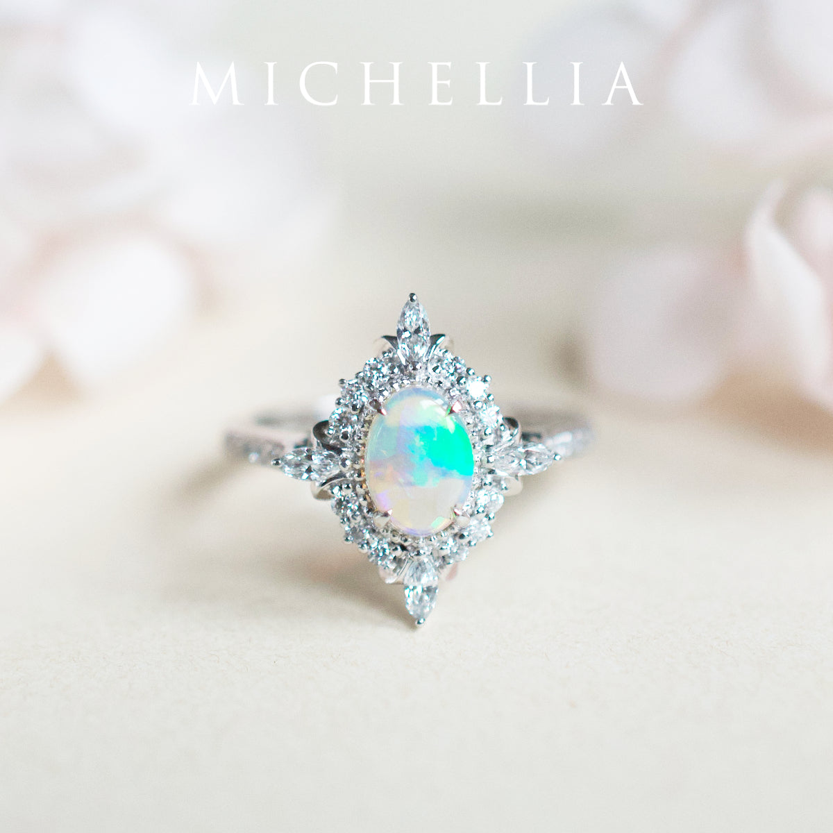 [Alessandra] Art Deco Oval Engagement Ring in Opal