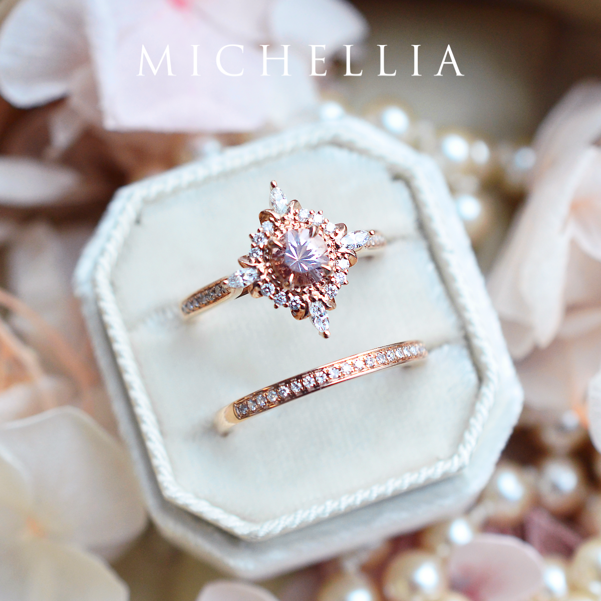 [Astrid] Art Deco Petite Engagement Ring in Morganite