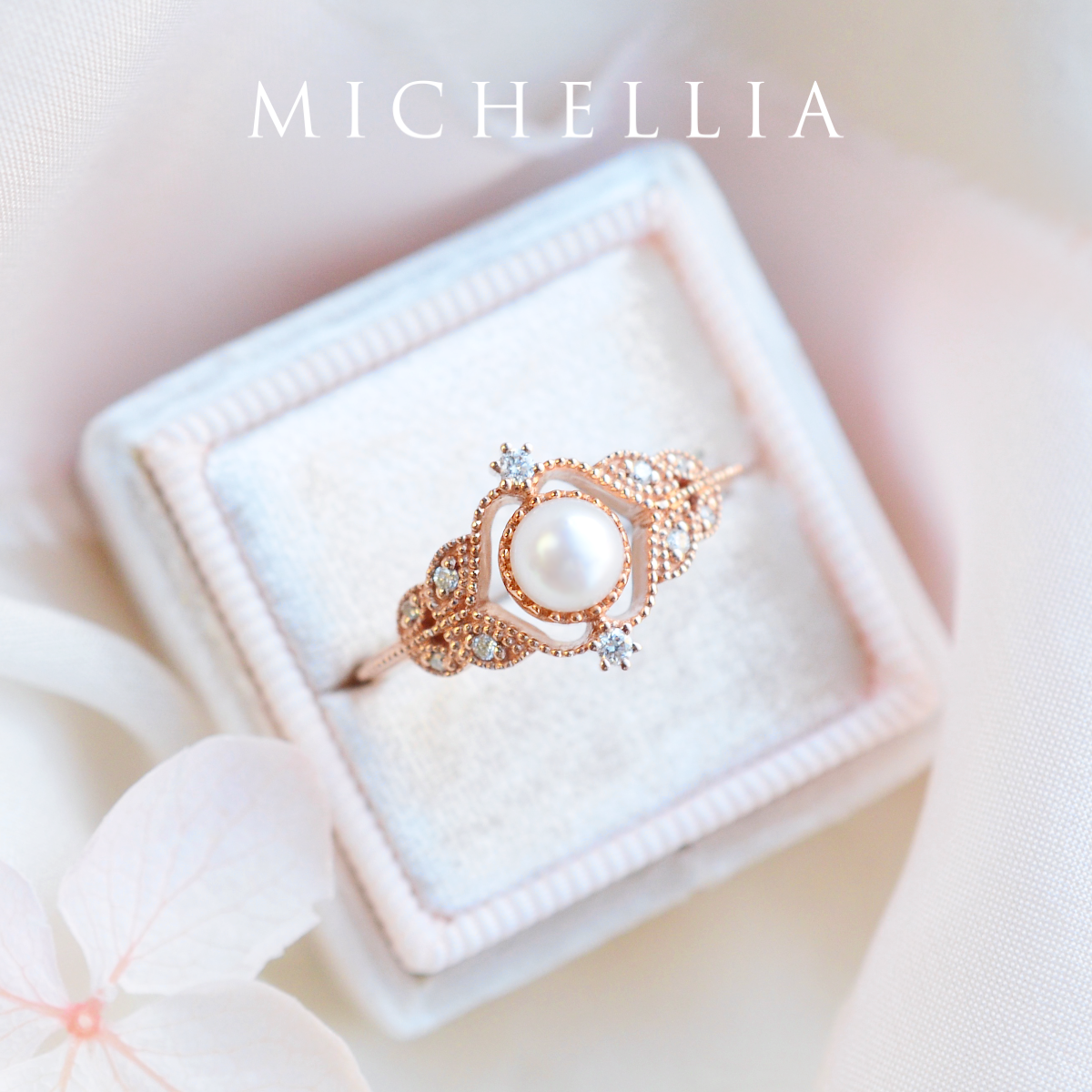 [Adeline] Vintage Rose Ring in Akoya Pearl