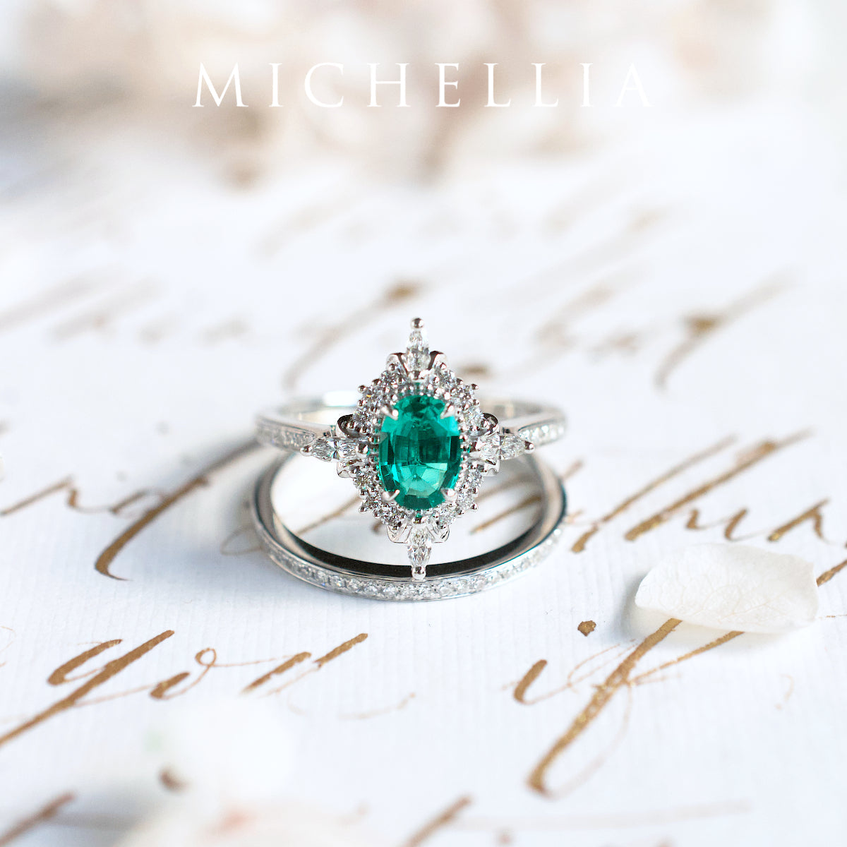 [Alessandra] Art Deco Oval Cut Ring in Lab Emerald