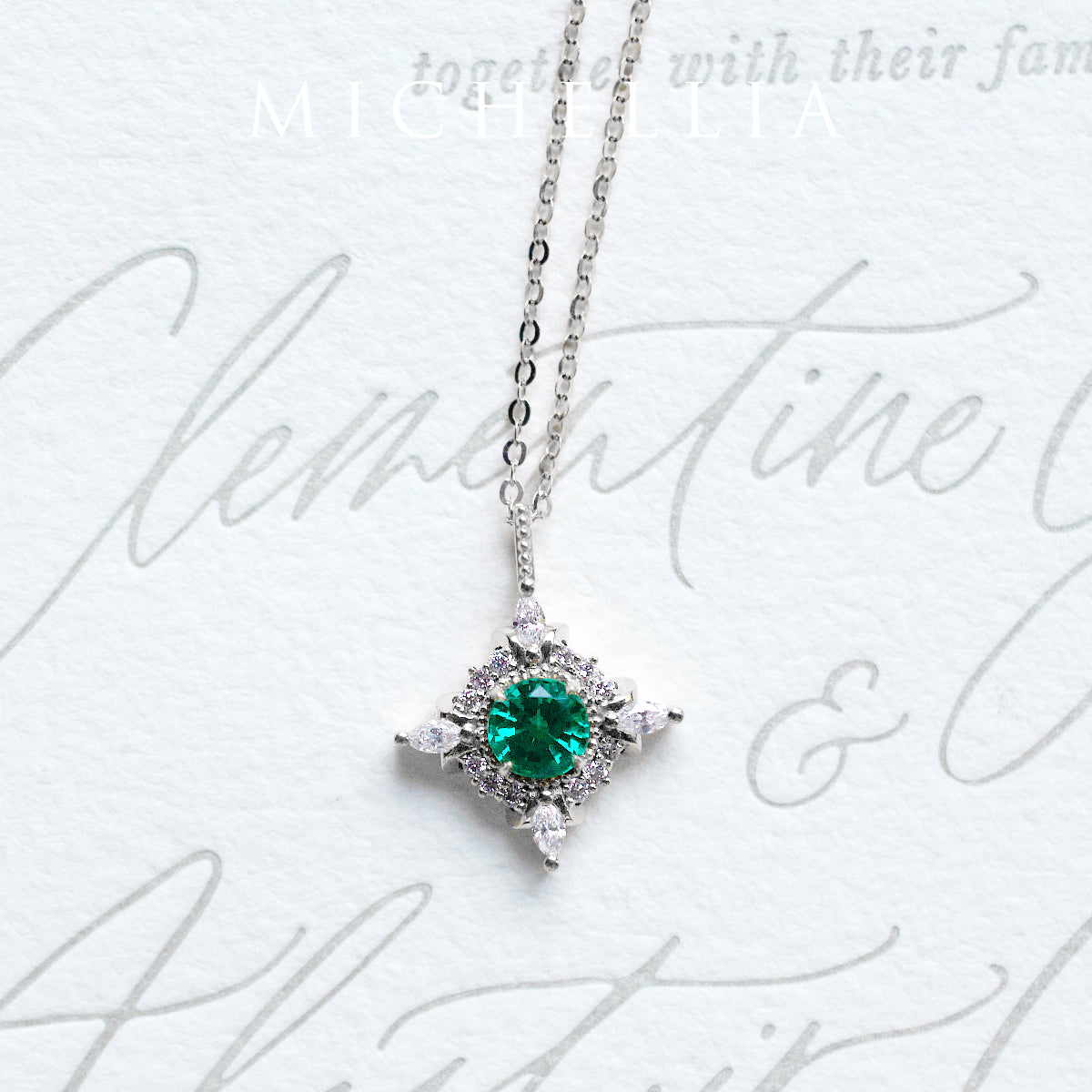 [Astrid] Art Deco Petite Necklace in Lab Emerald