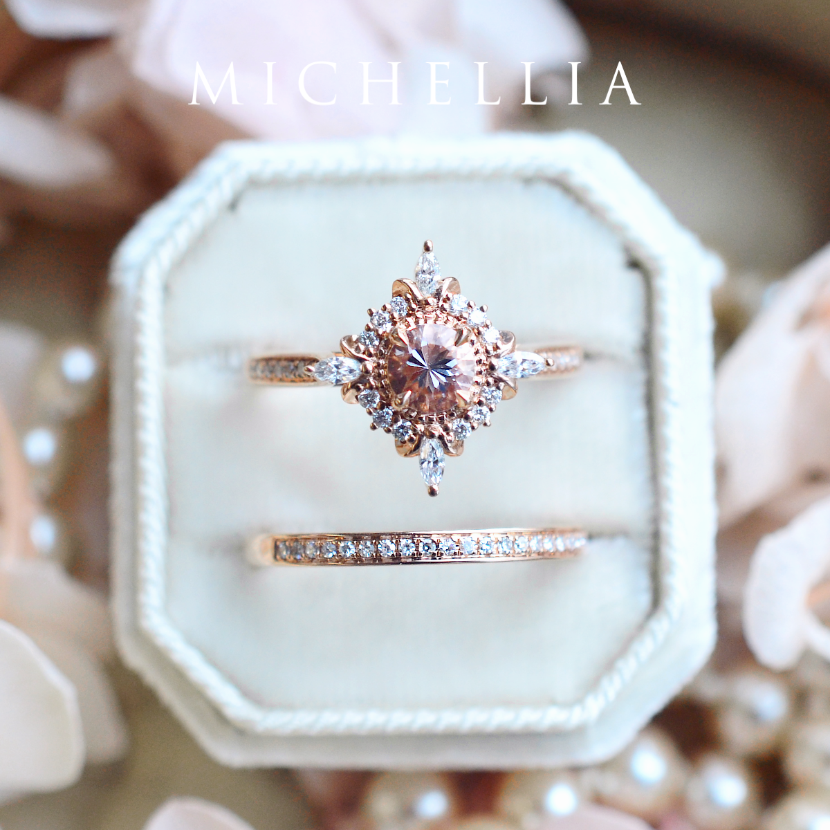 [Astrid] Art Deco Petite Engagement Ring in Morganite
