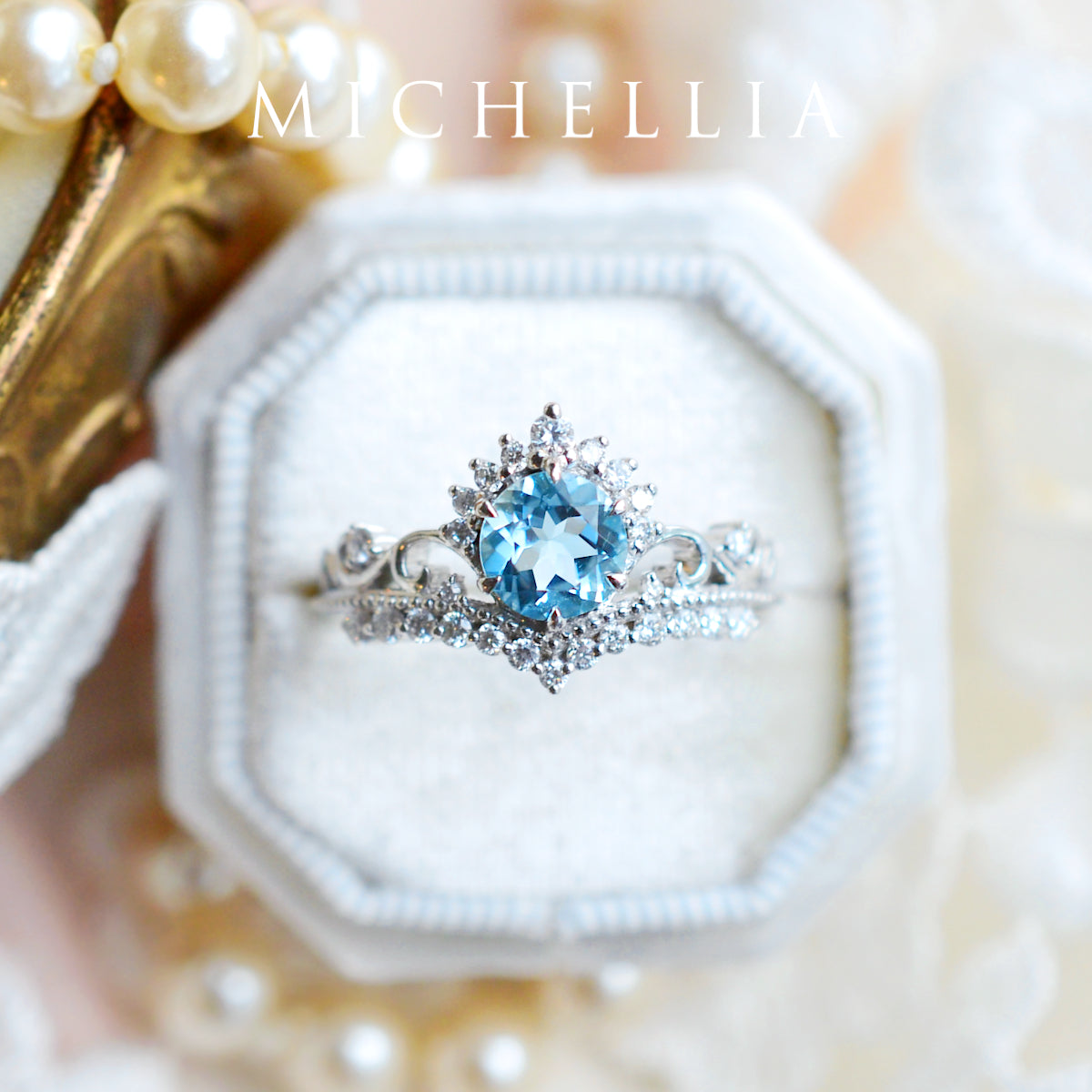 [Theia] Heirloom Crown Engagement Ring in Aquamarine