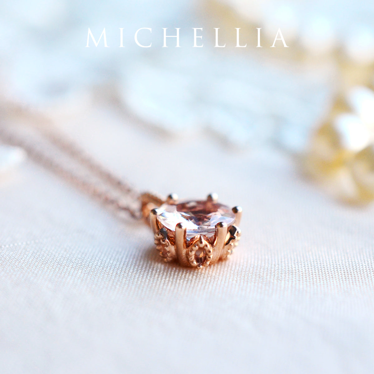 [Eden] Floral Solitaire Necklace in Morganite