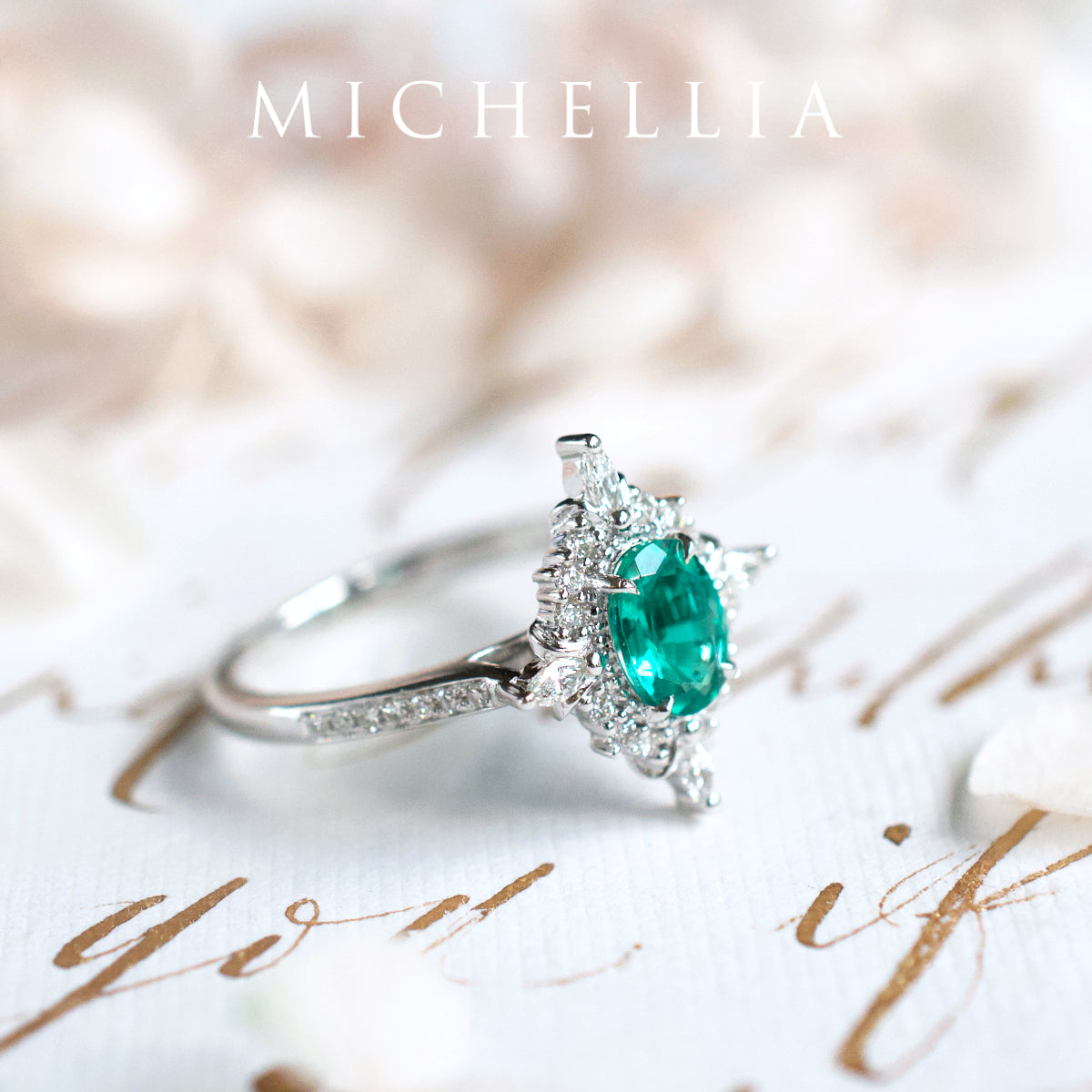 [Alessandra] Art Deco Oval Cut Ring in Lab Emerald