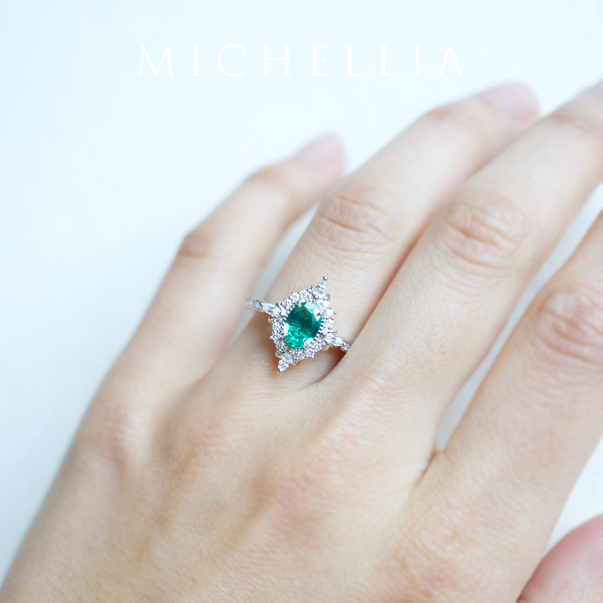 [Alessandra] Art Deco Oval Cut Ring in Lab Emerald