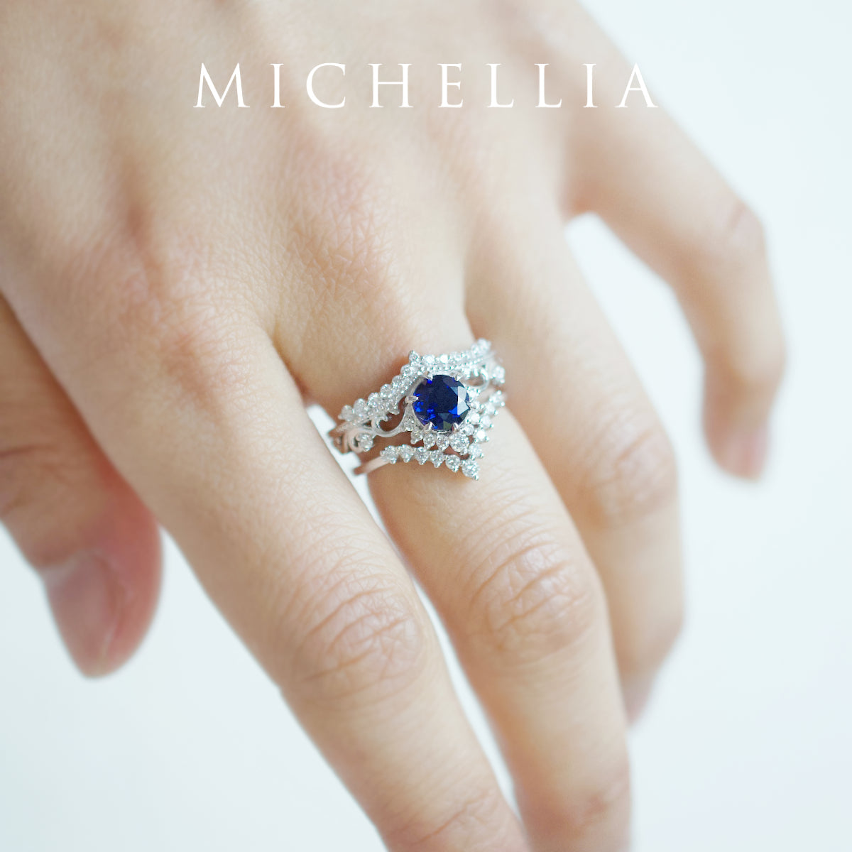 [Theia] Heirloom Crown Engagement Ring in Lab Blue Sapphire