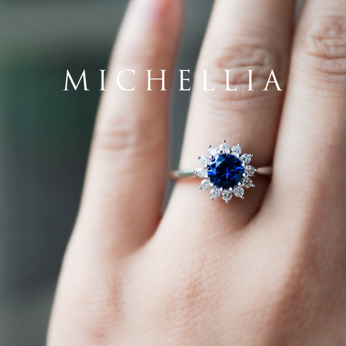 [Rosalie] Vintage Bloom Ring in Lab Blue Sapphire