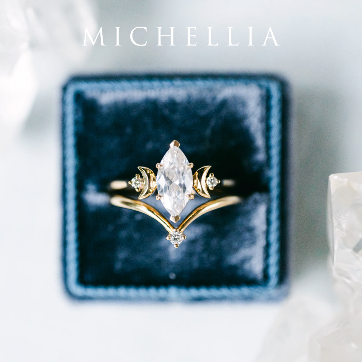 [Cressida] Moon Goddess Marquise Cut Ring in Lab Blue Sapphire
