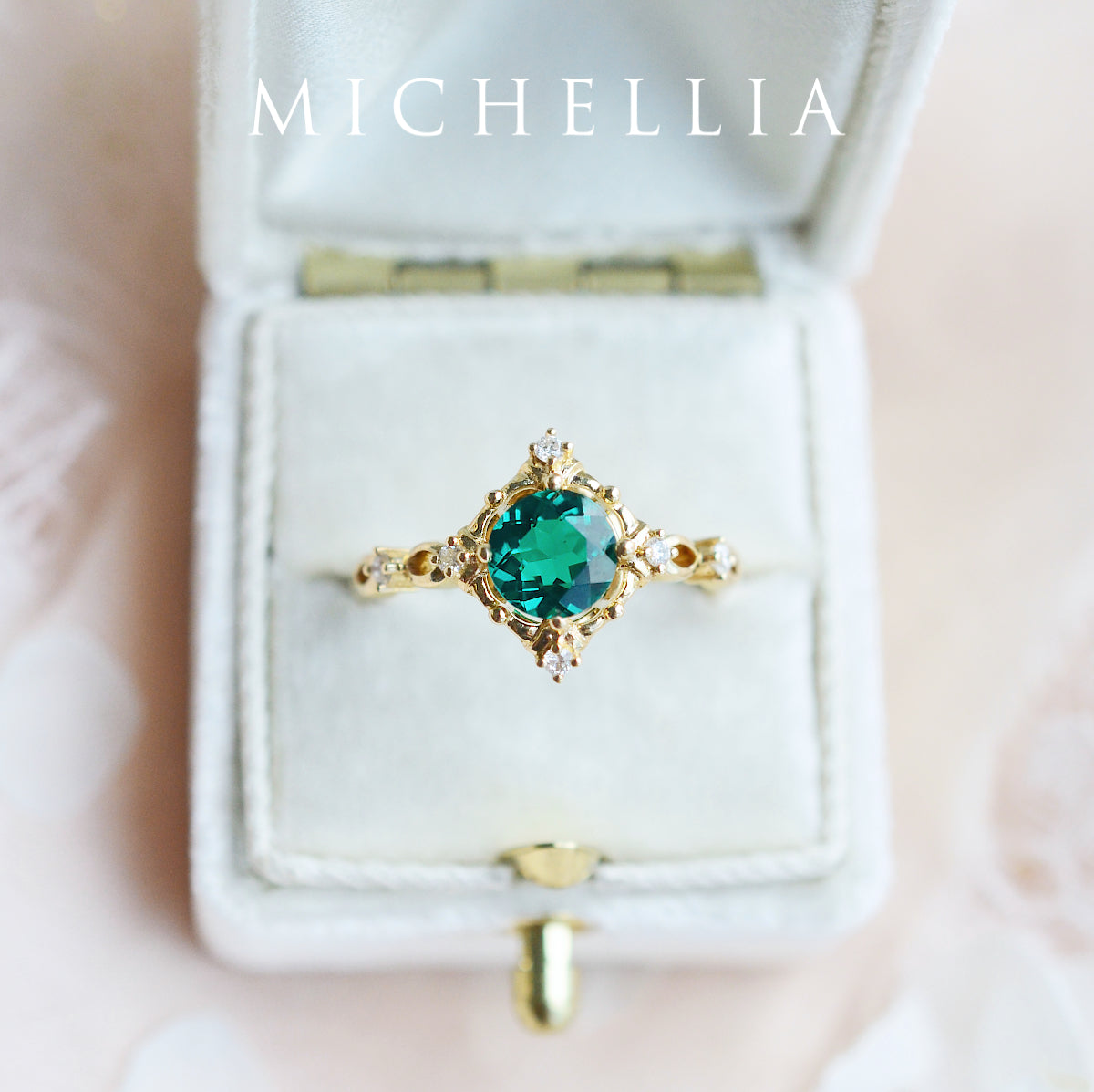 [Annalise] Victorian Heirloom Engagement Ring in Lab Emerald