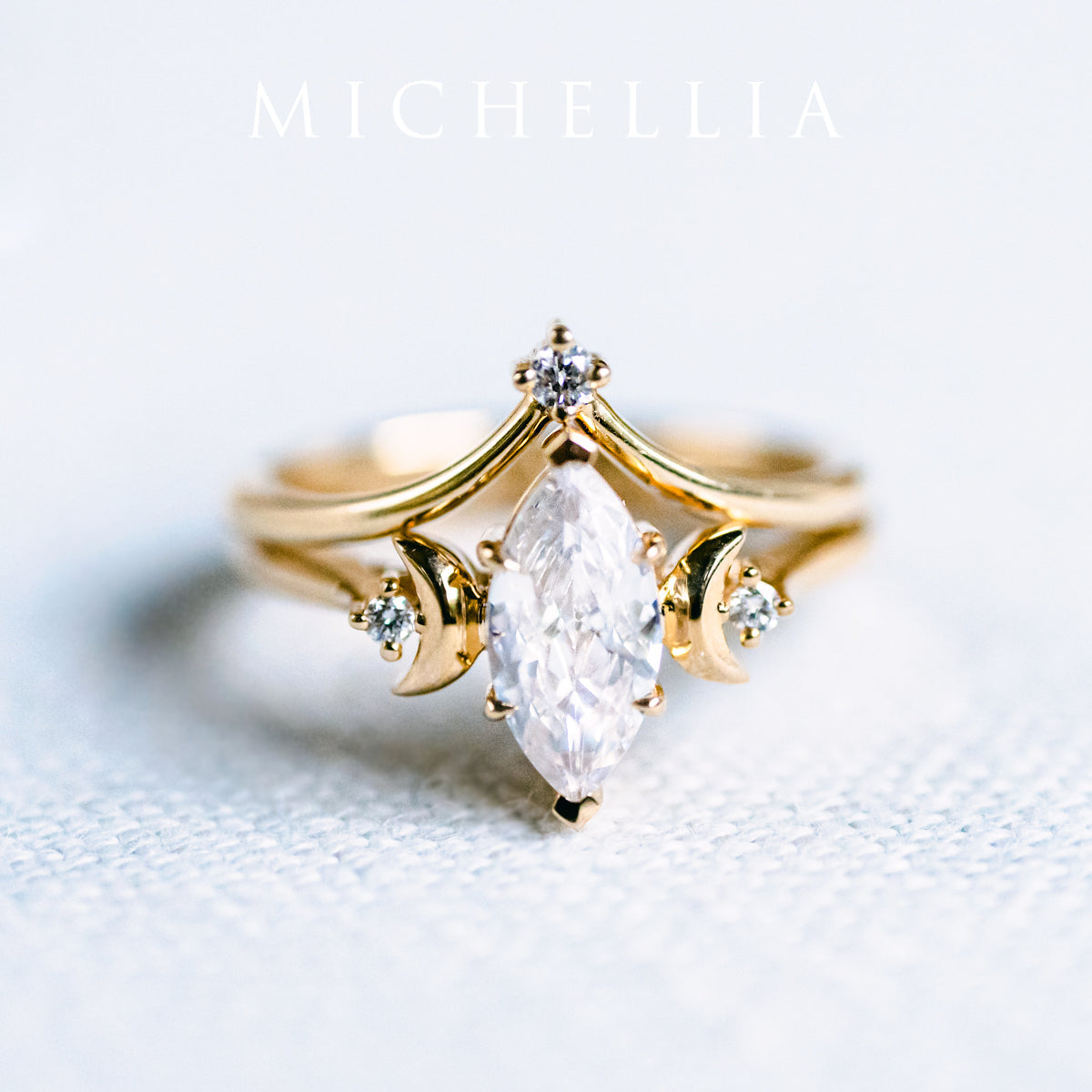 [Cressida] Moon Goddess Marquise Engagement Ring in Diamond / Moissanite
