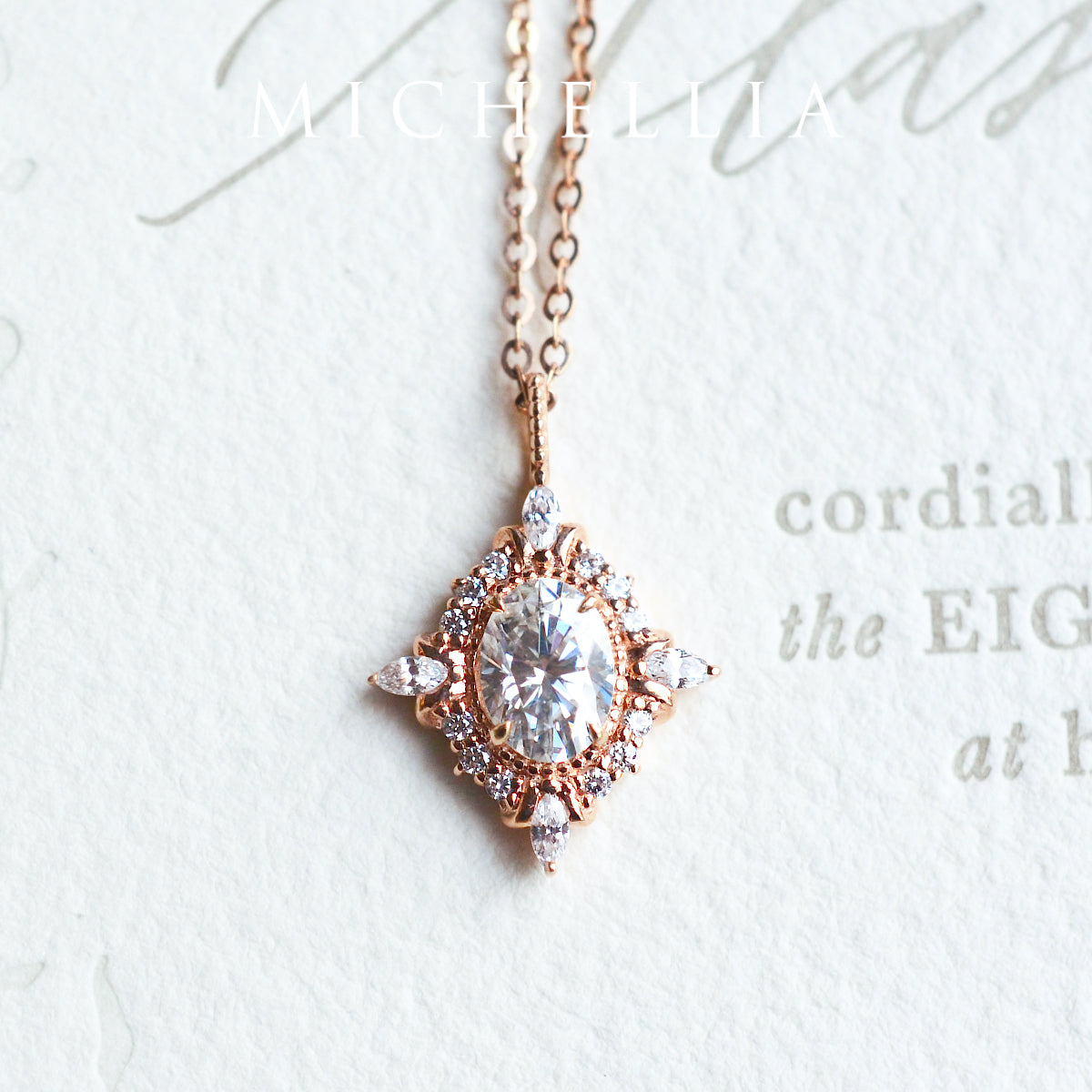 [Alessandra] Art Deco Oval Cut Necklace in Diamond or Moissanite