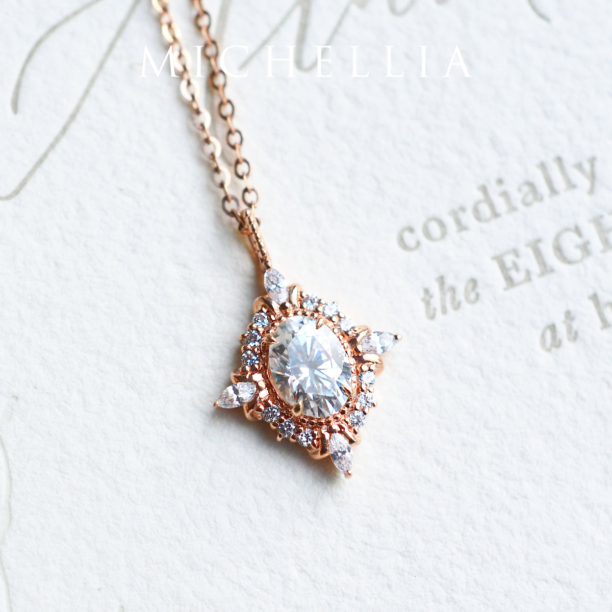 [Alessandra] Art Deco Oval Cut Necklace in Diamond or Moissanite