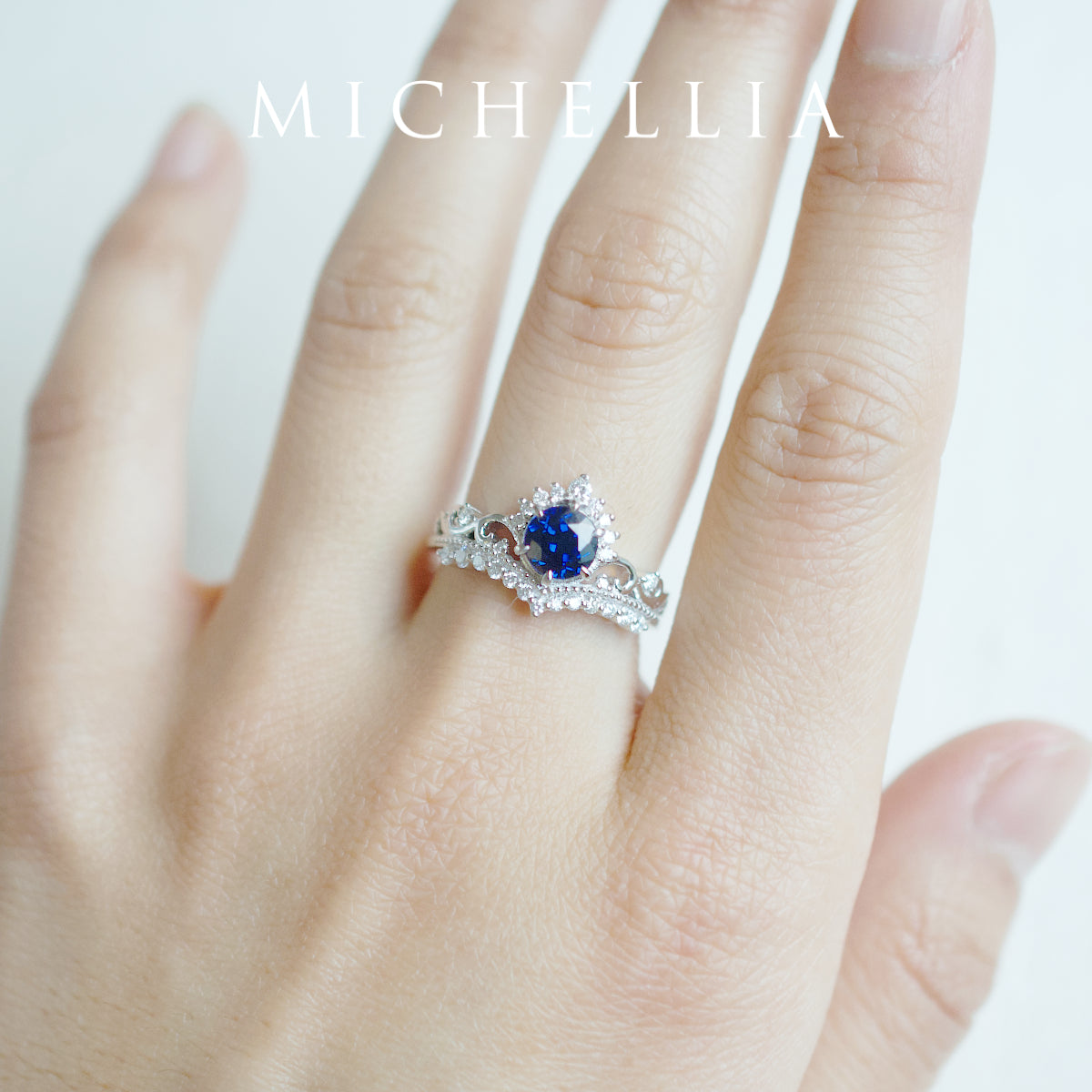 [Theia] Heirloom Crown Engagement Ring in Lab Blue Sapphire