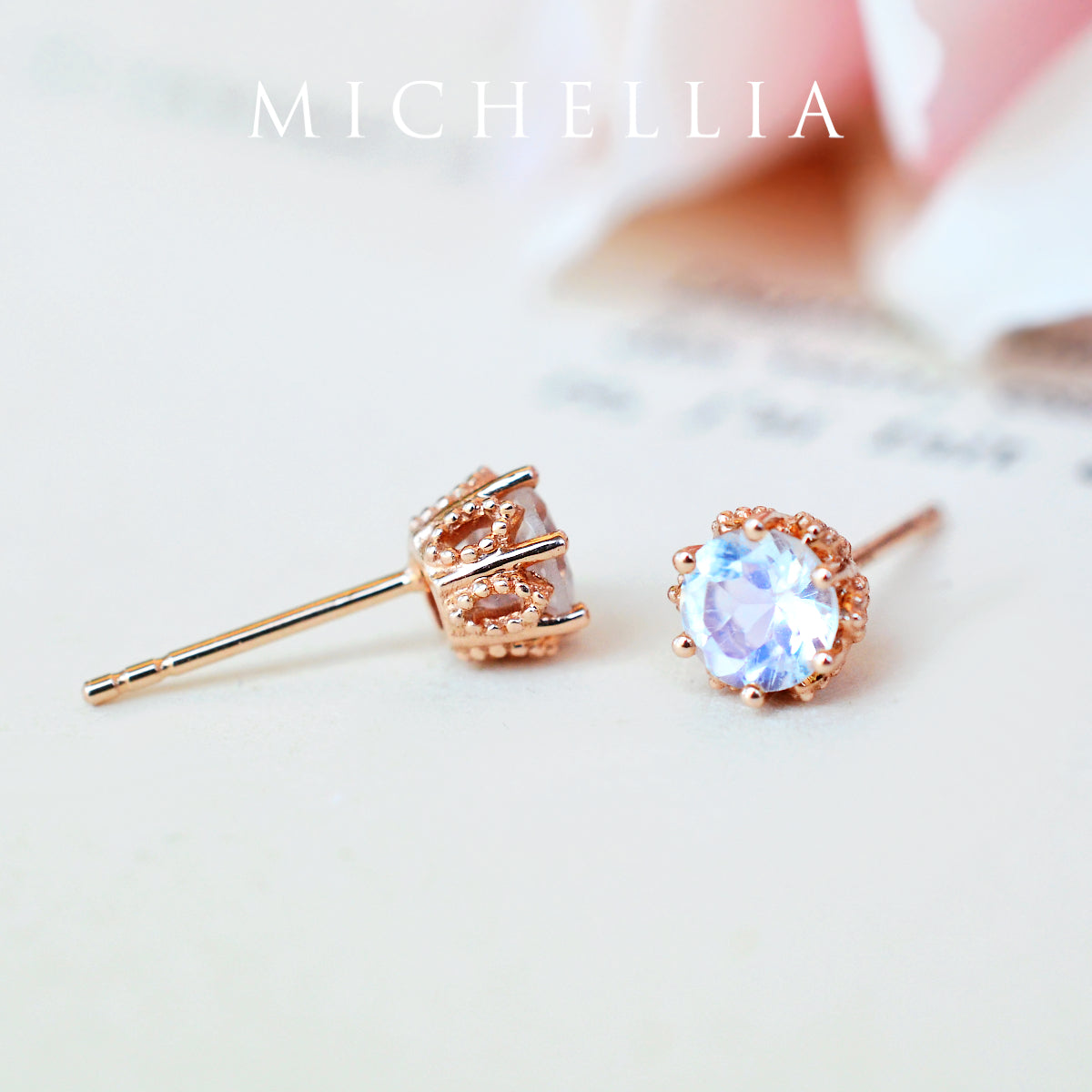 [Eden] Petite Floral Earrings in Moonstone