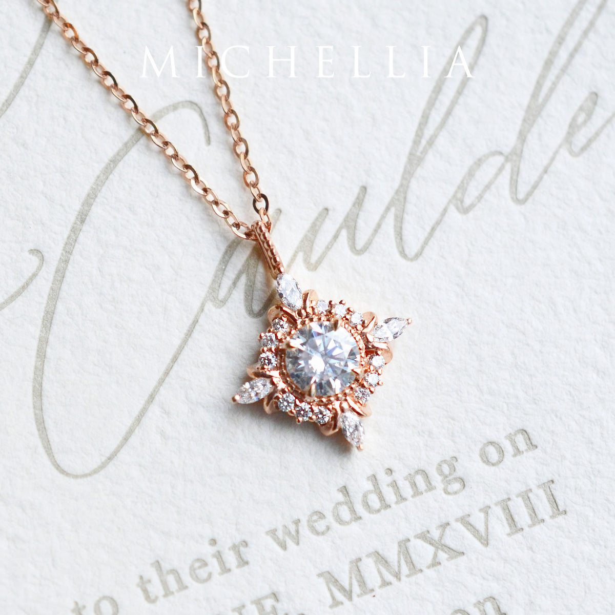 [Astrid] Art Deco Petite Necklace in Diamond / Moissanite