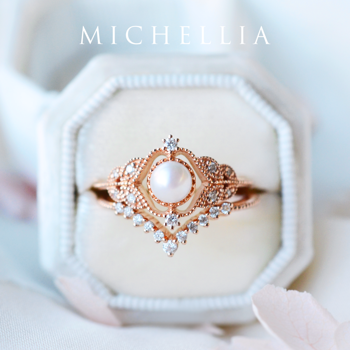 [Adeline] Vintage Rose Ring in Akoya Pearl
