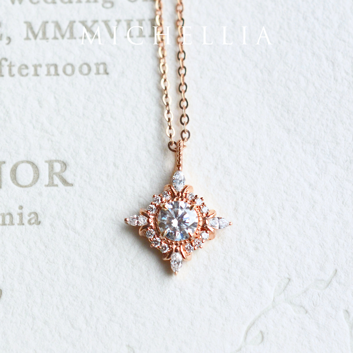 [Astrid] Art Deco Petite Necklace in Diamond / Moissanite