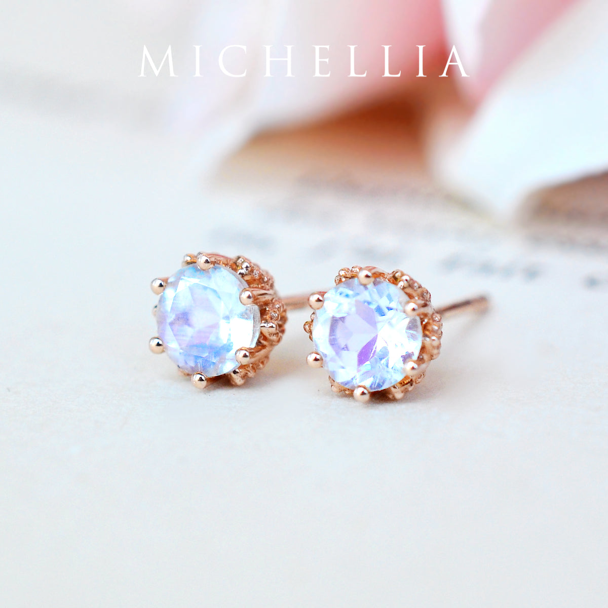 [Eden] Petite Floral Earrings in Moonstone