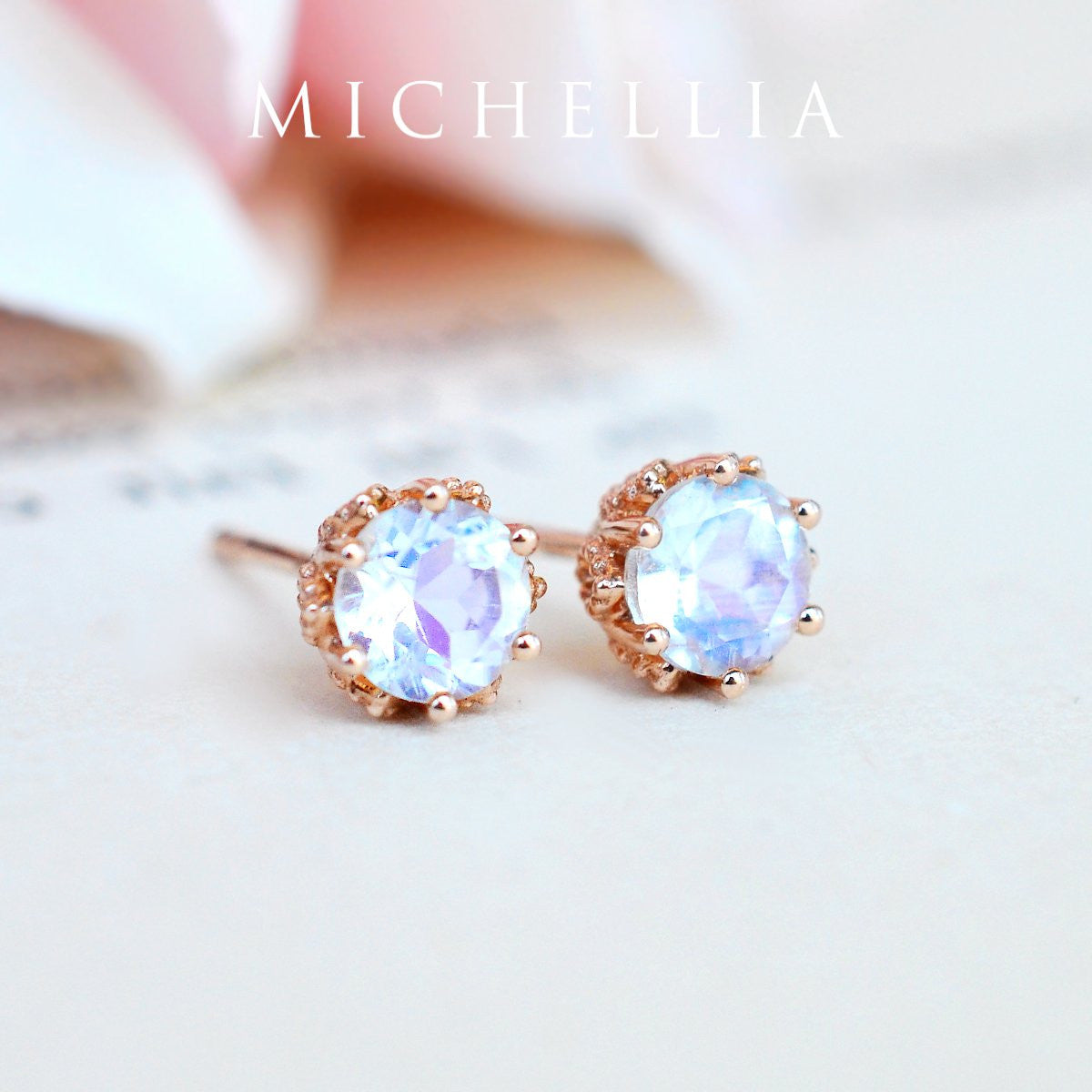 [Eden] Petite Floral Earrings in Moonstone