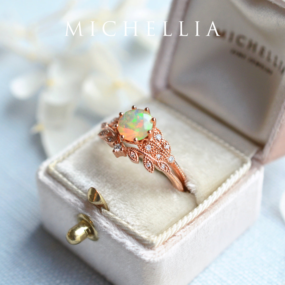 [Kerensa] Classic Floral Engagement Ring in Opal
