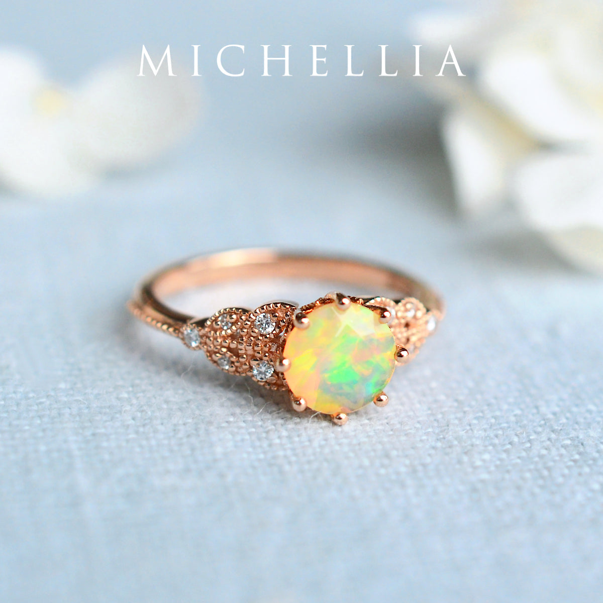 [Kerensa] Classic Floral Engagement Ring in Opal
