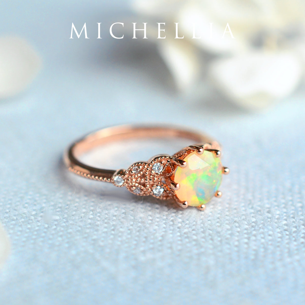 [Kerensa] Classic Floral Engagement Ring in Opal