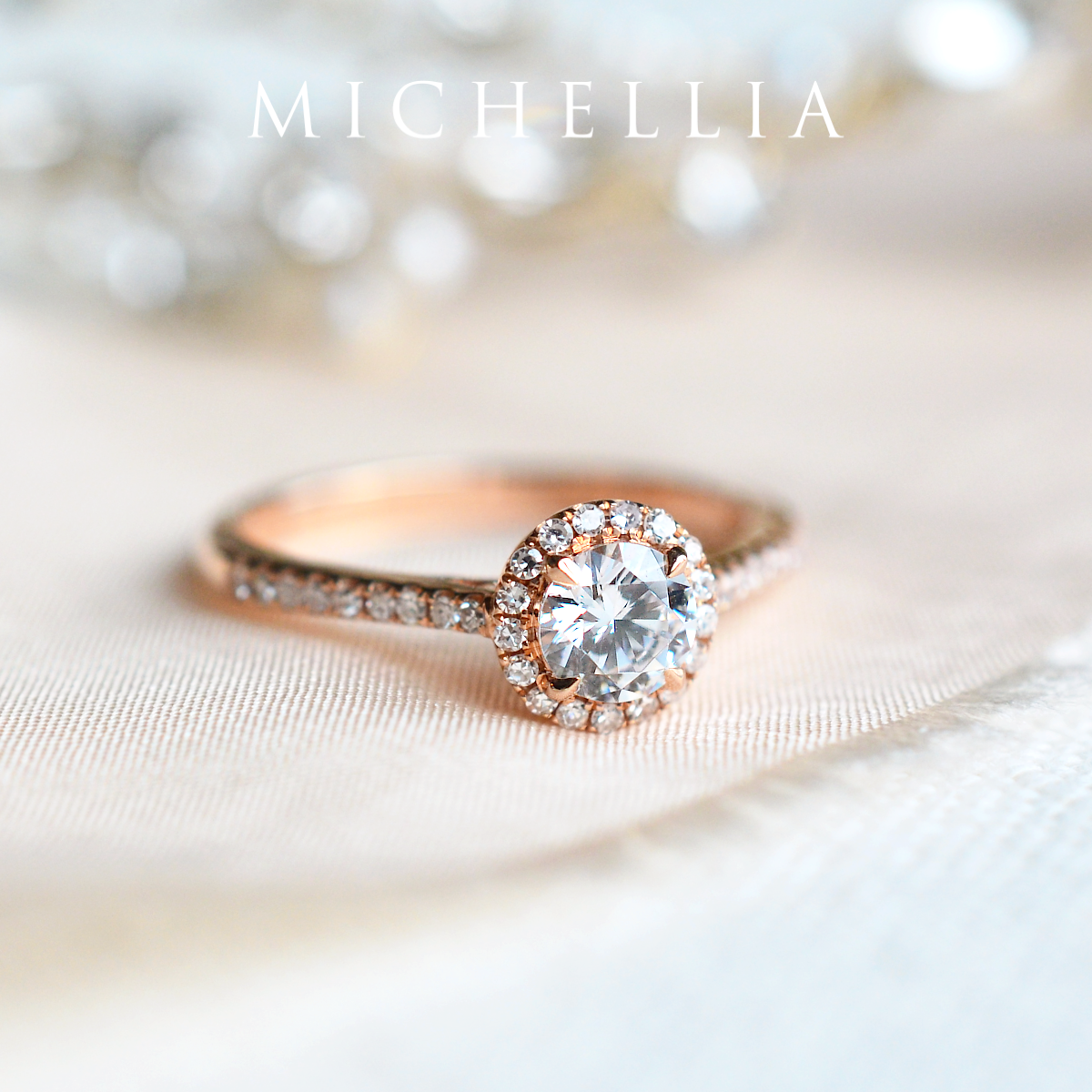 [Nova] Classic Halo Diamond Engagement Ring in Diamond / Moissanite