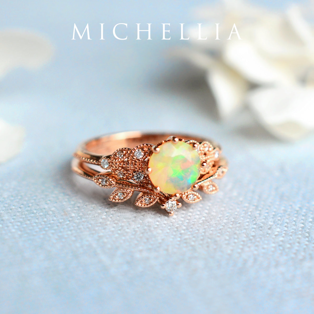 [Kerensa] Classic Floral Engagement Ring in Opal