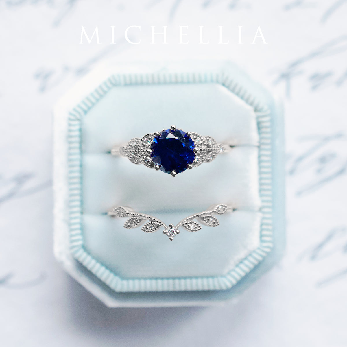 [Kerensa] Classic Floral Engagement Ring in Lab Blue Sapphire