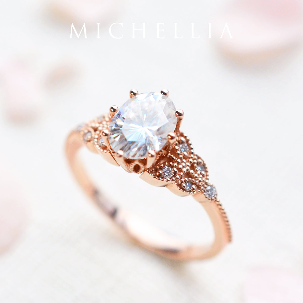 [Olivia] Classic Floral Oval Engagement Ring in Moonstone