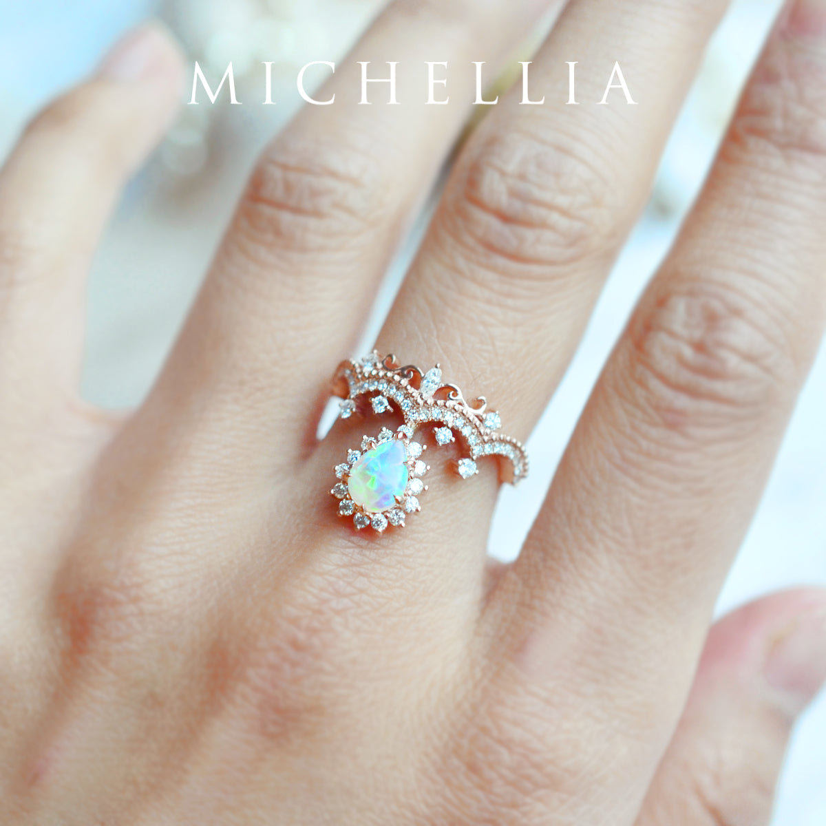 [Angelique] Venetian Crown Chandelier Ring in Australian Opal